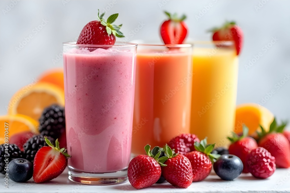 Collection of fresh fruit smoothies. Fruit juices. A refreshing summer beverage. Tropical fruits Collection of fresh fruit smoothies. Fruit juices. A refreshing summer beverage. Tropical fruits