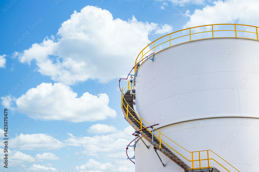 Oil storage tank at oil and gas refinery industrial zone, Business industrial storage tank oil and gas refinery, Crude oil storage tank business energy logistic and transportation,