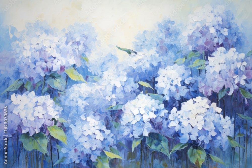 Naklejka premium Hydrangea fields painting blossom flower.