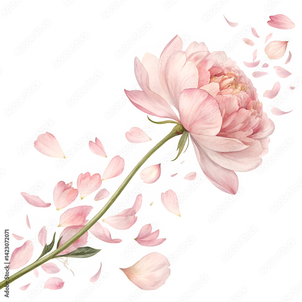 Naklejka premium Semi-transparent watercolor peony petals drifting gently in the breeze