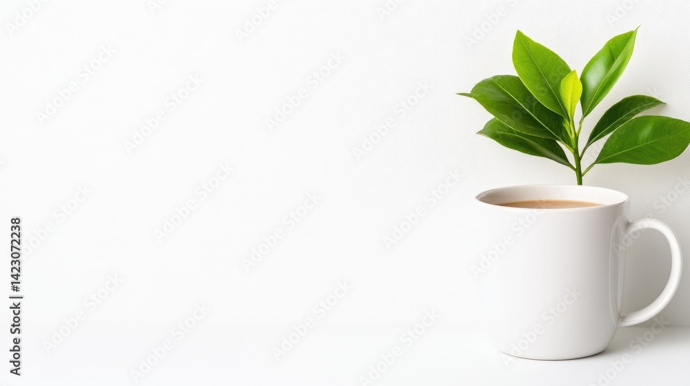 Simple, minimalist coffee break with a touch of nature Simple, minimalist coffee break with a touch of nature