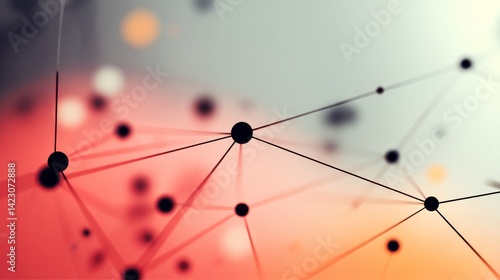 Stylized digital representation of a network with black nodes and connecting lines over a gradient red to white background
