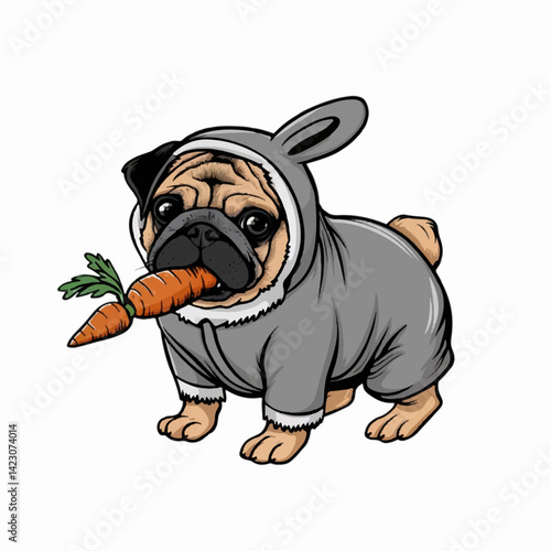 easter english bulldog cartoon with carrot vector illustration
