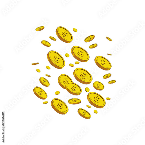 Golden coin shower vector illustration