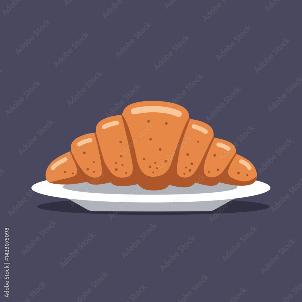 Croissant on a white plate vector illustration with brown and orange tones in flat style Croissant on a white plate vector illustration with brown and orange tones in flat style