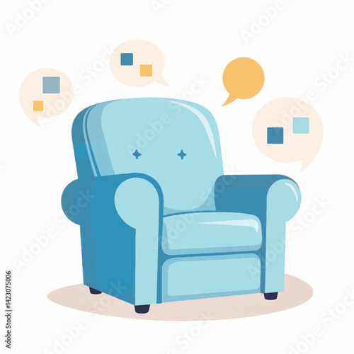 Stylized armchair symbolizing comfort and support, minimalist design