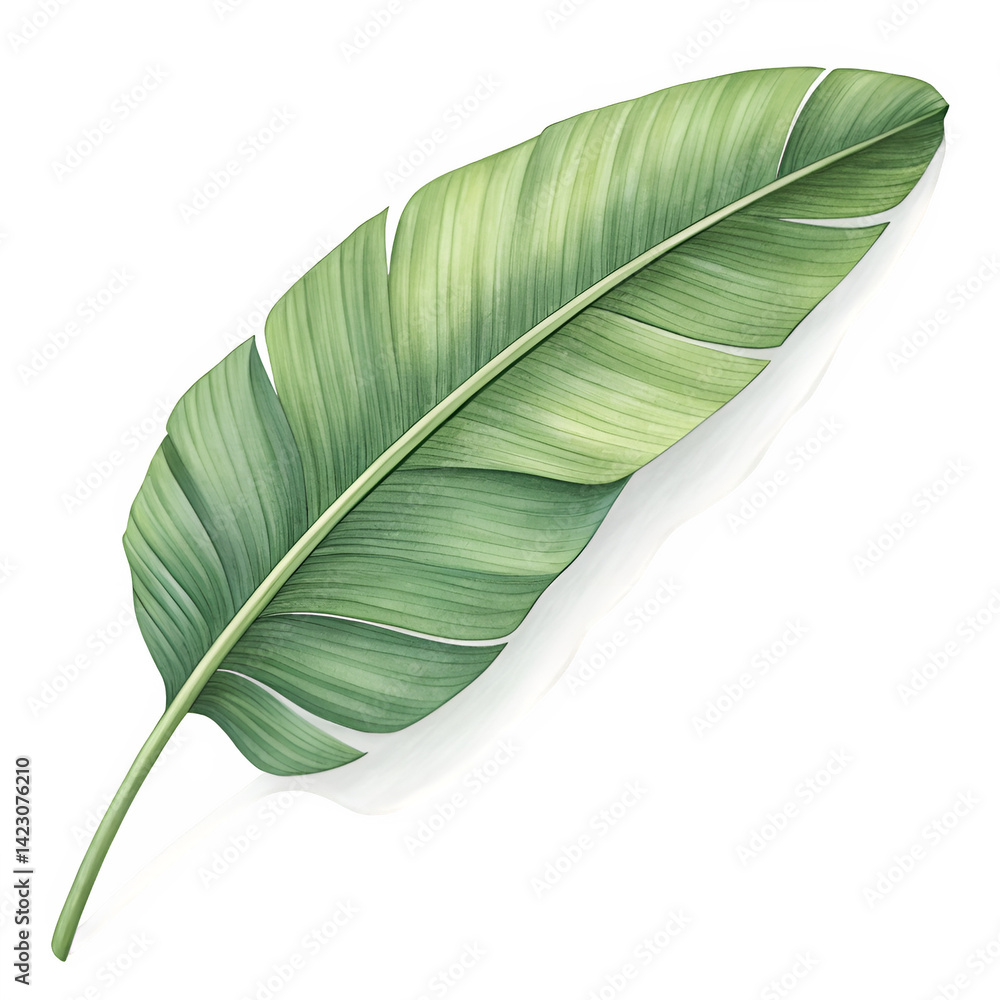 Fototapeta premium Single banana leaf shadow in a horizontal layout with soft lighting