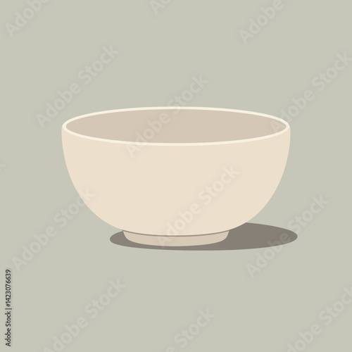 Minimalist beige ceramic bowl with shadow on muted background vector illustration 