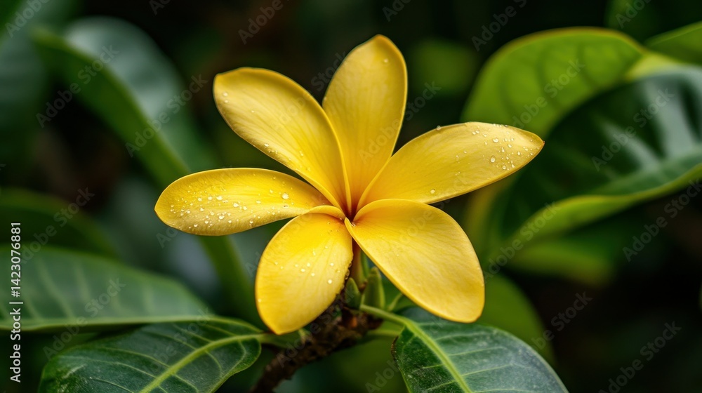 Fototapeta premium A beautiful yellow flower blooming against green leaves background