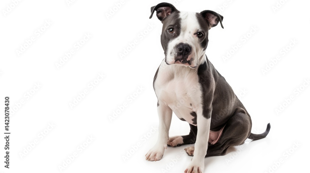 blue and white Pit Bull sitting on a white background blue and white Pit Bull sitting on a white background