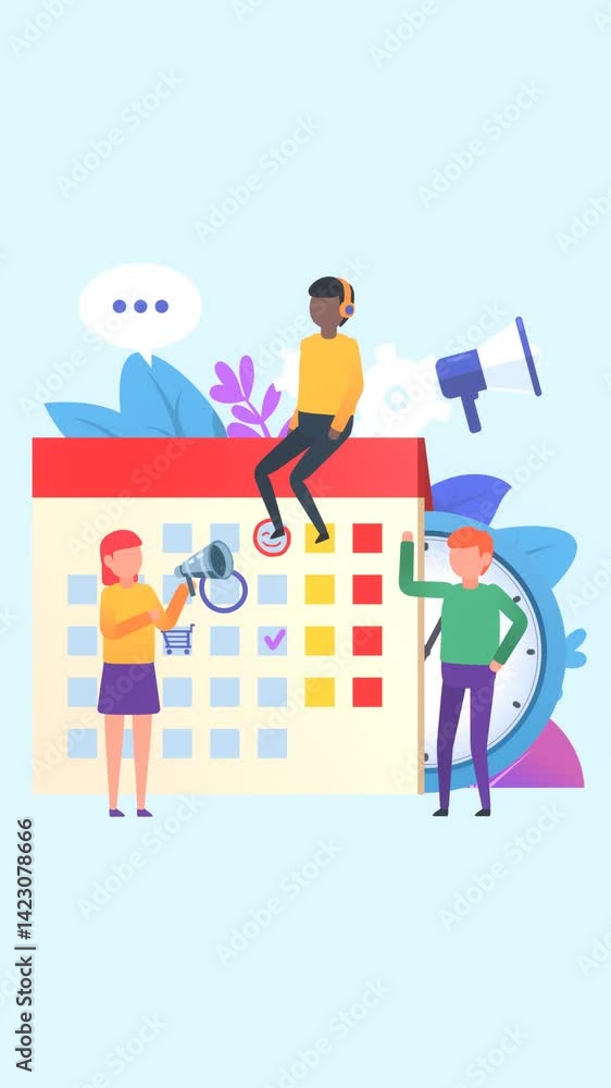 Schedule planning, time or task management, teamwork, 2d loop animation video