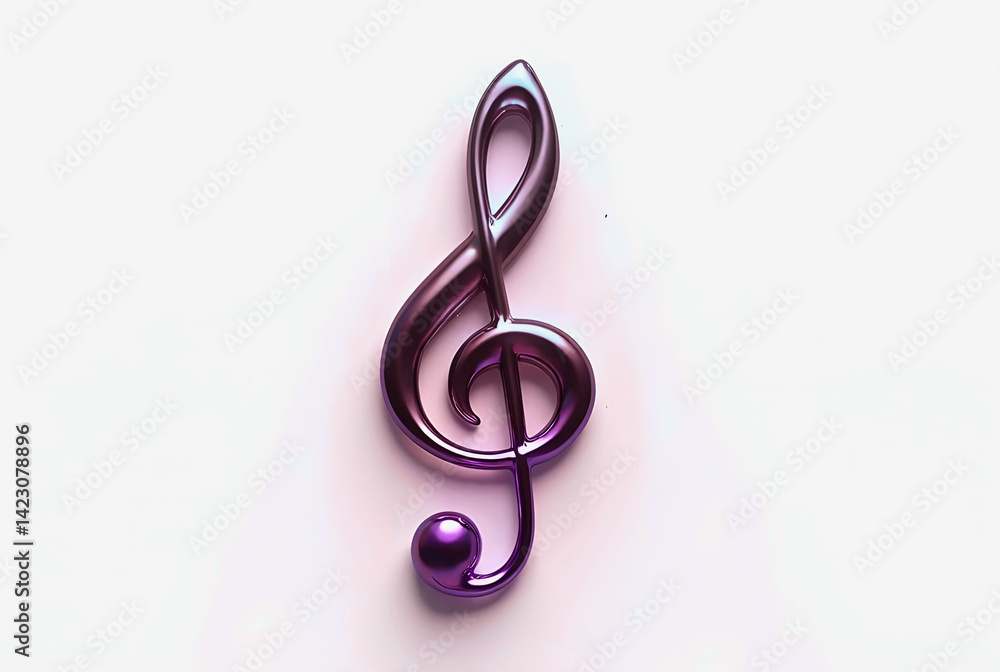 Obraz premium A silver treble clef and musical notes, a 3d music symbol and sign, are isolated on a white background, representing a key element of melody and tune