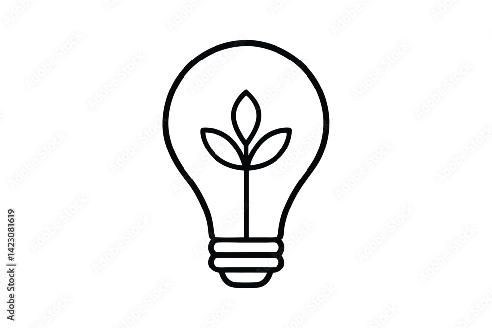 Line art illustration of a light bulb with a small plant growing inside.eps Line art illustration of a light bulb with a small plant growing inside.eps