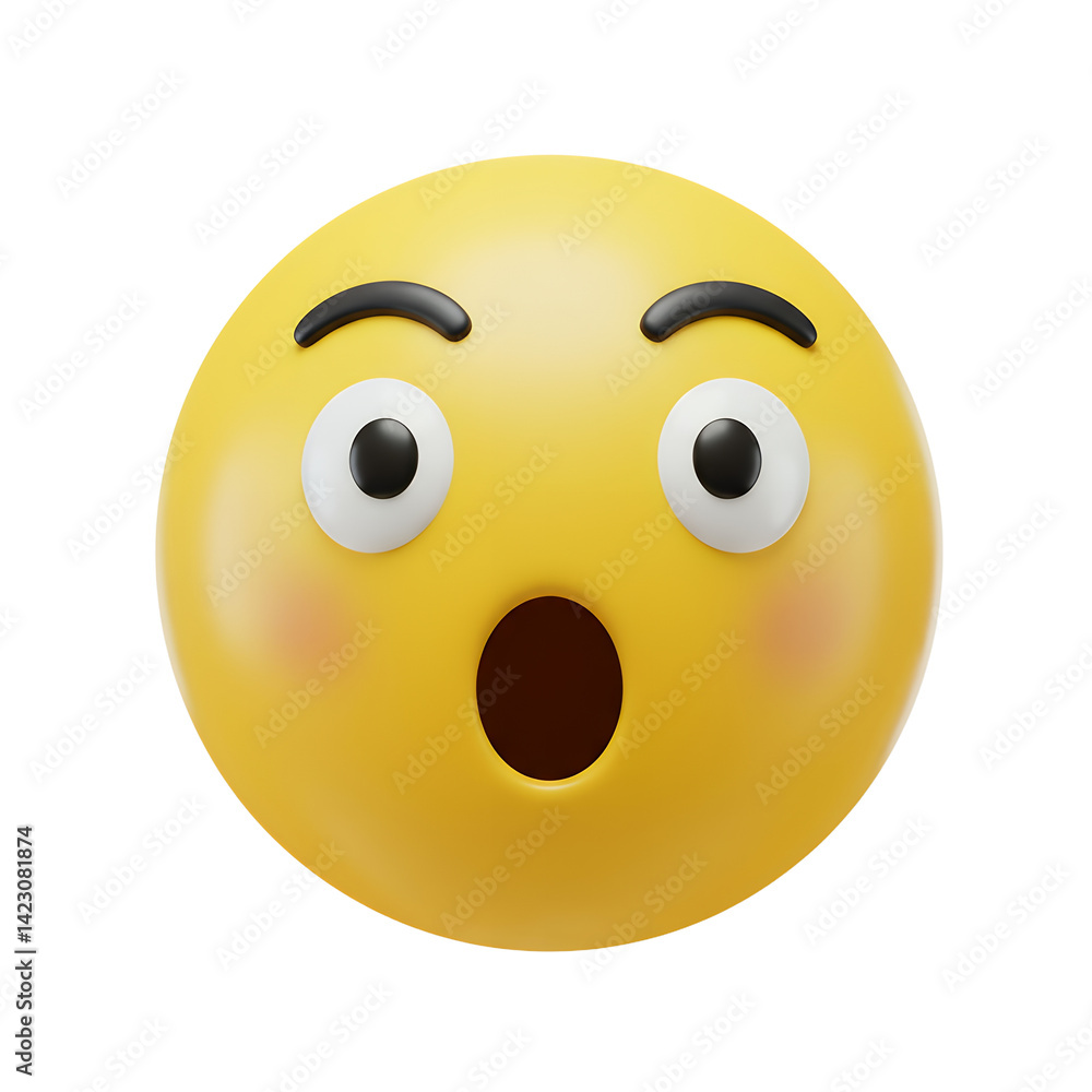 Surprised Yellow Face Rendered Illustration Showing Shock and Awe on White Surprised Yellow Face Rendered Illustration Showing Shock and Awe on White