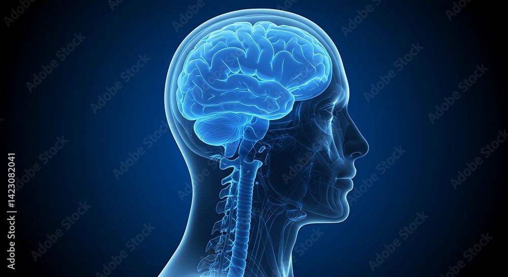 Human Brain Anatomy X-ray View in Blue Tones Human Brain Anatomy X-ray View in Blue Tones
