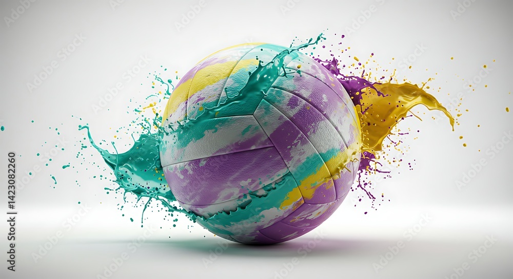 Obraz premium Volleyball with Colorful Paint Splashes Action Shot
