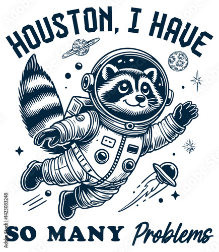 Astronaut Raccoon in Space. Retro memes Classic. Vintage style.	