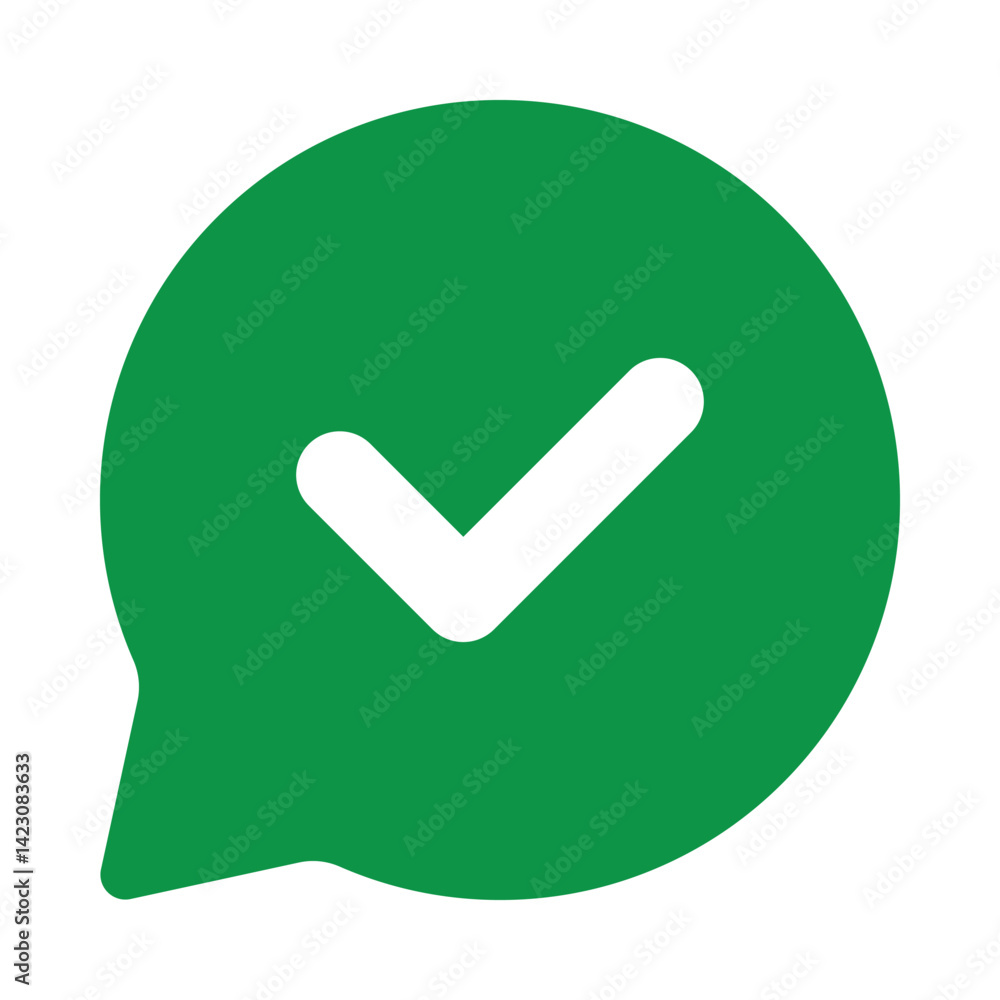 Checkmark or tick mark on green speech bubble as a symbol of accept, agree or approval. Icon for app, website and UI. Transparent png and vector illustration. Checkmark or tick mark on green speech bubble as a symbol of accept, agree or approval. Icon for app, website and UI. Transparent png and vector illustration.