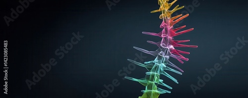Spinal Cord Abstract colorful design resembling a spine structure on a dark background.