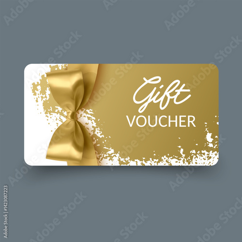 Golden gift voucher with golden bow
