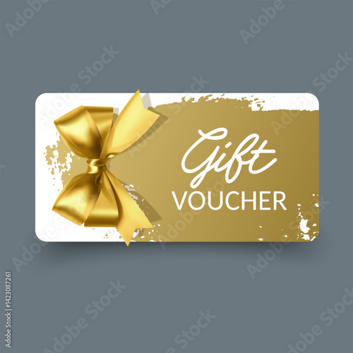 Golden gift voucher with golden bow
