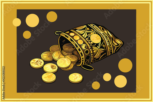 Golden Treasure Pouch Elegant Wealth Symbol Illustration