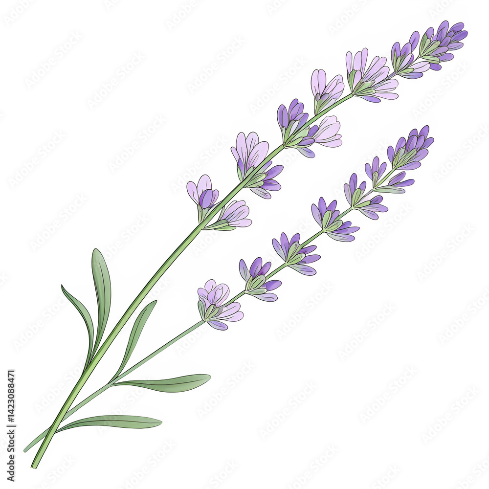 Naklejka premium Transparent PNG of a hand-drawn lavender stem with delicate details