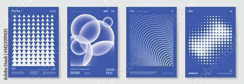 Modern gradient poster background vector set. Cover template with vibrant perspective geometric prism shapes, halftone, line. Ideal design for social media, cover, banner, flyer.