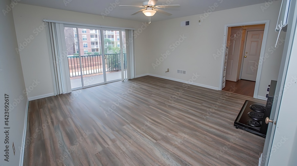 Fototapeta premium Minimalist Apartment Interior Showcasing Modern Design and Open Living Space