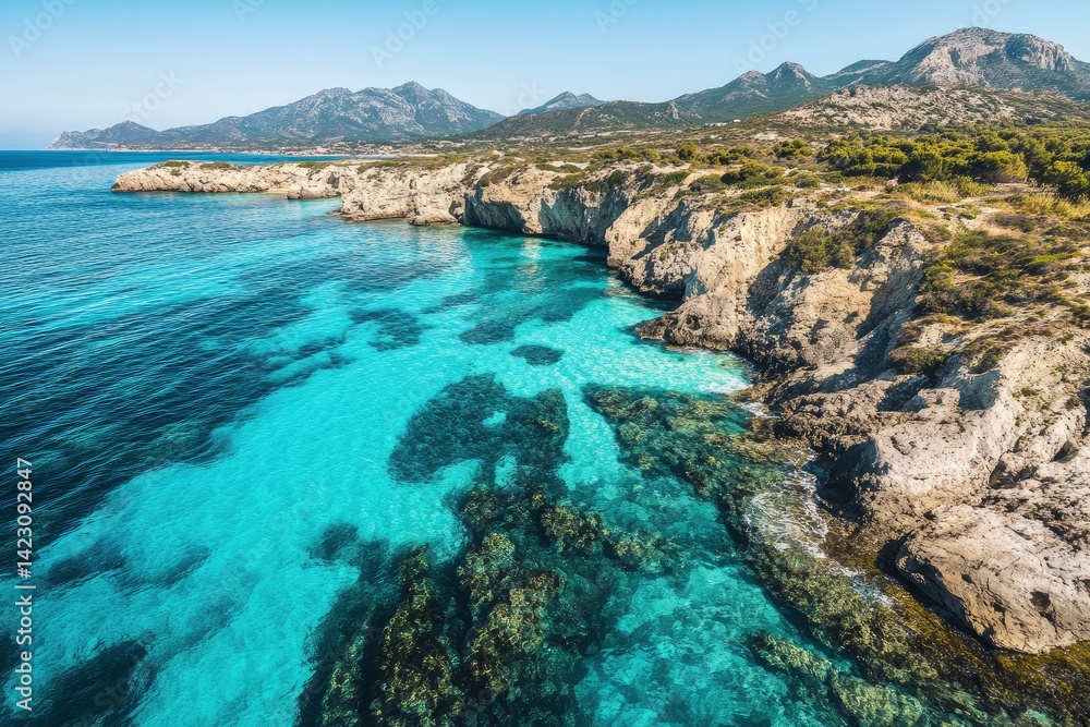 Turquoise Water and Rocky Coastline Landscape Turquoise Water and Rocky Coastline Landscape
