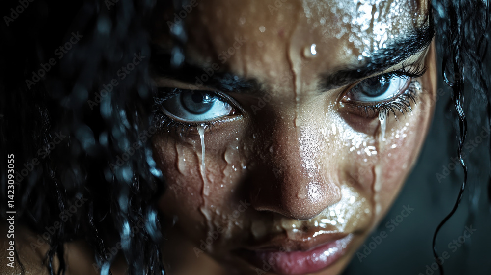 Close-up tearful portrait, raw heartbreak, deep emotional intensity