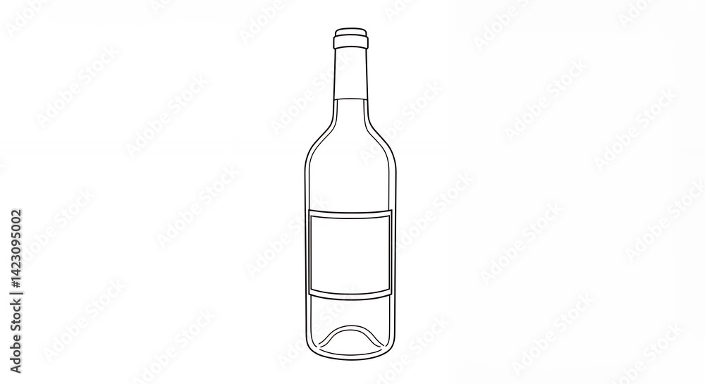 Simple line drawing wine bottle illustration blank label customizable design graphic Simple line drawing wine bottle illustration blank label customizable design graphic