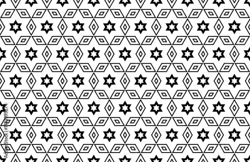Abstract Seamless Blue Stars Pattern. White Textured Background. 