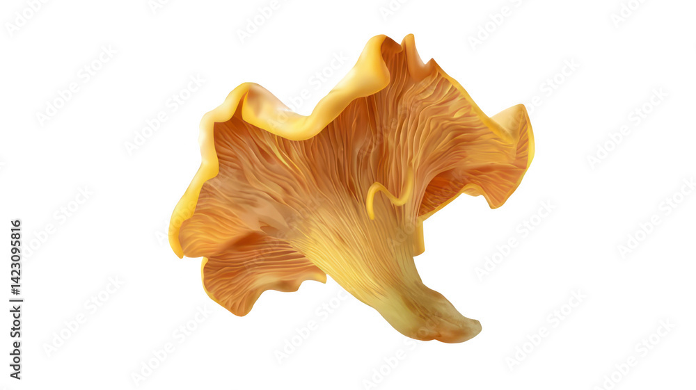 Realistic Chanterelle Mushroom with Wavy Golden Cap Transparent Background Realistic Chanterelle Mushroom with Wavy Golden Cap Transparent Background