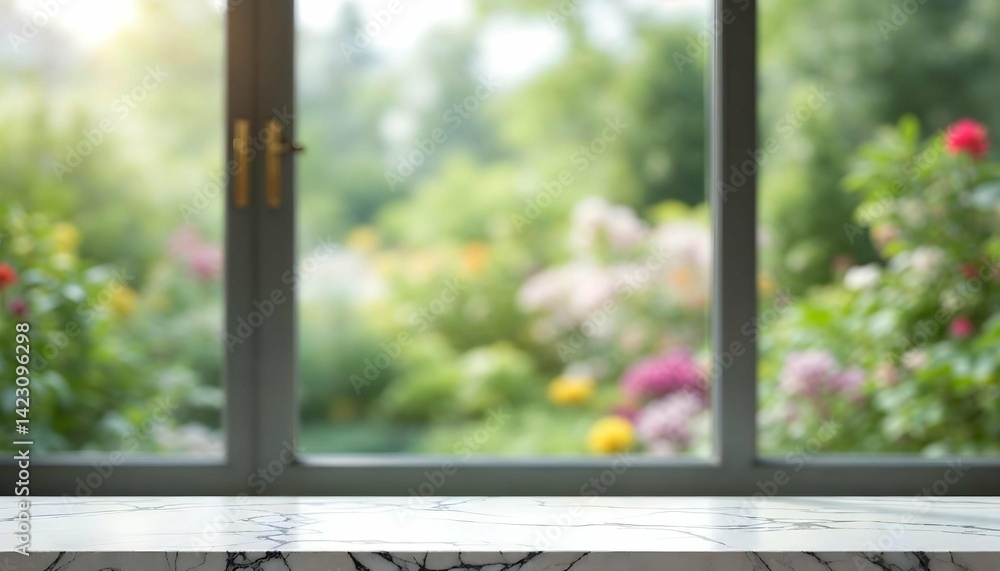 product display background with marble top on blur big window and fresh garden.copy space
product display background with marble top on blur big window and fresh garden.copy space
