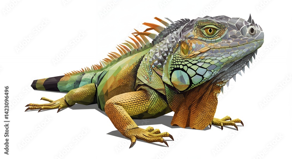 Obraz premium Vibrant green and orange iguana digital painting