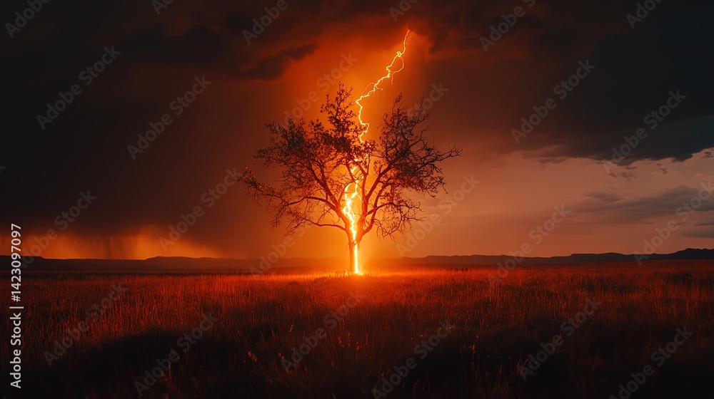 Obraz premium Electrical Storm on the Prairie