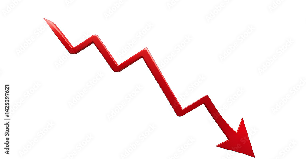 Downward Trending Business Graph Depicting Financial Loss or Market Decline with a Red Line on White Background Downward Trending Business Graph Depicting Financial Loss or Market Decline with a Red Line on White Background