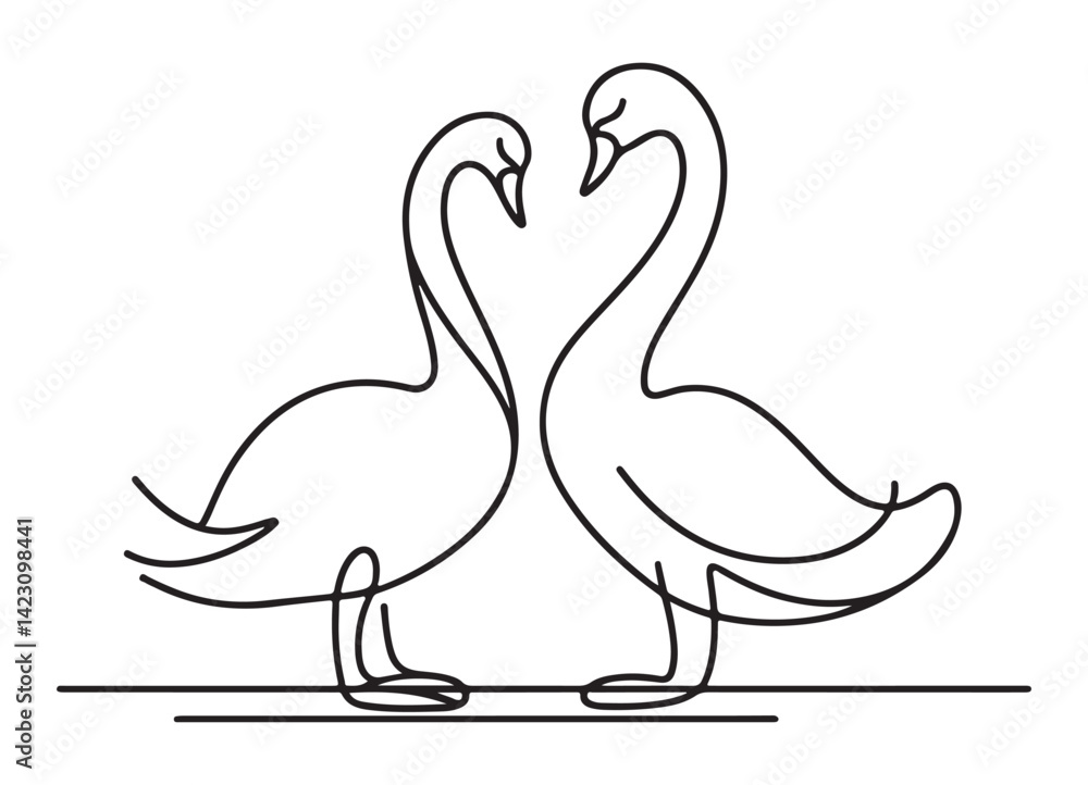 Obraz premium Two Swans Forming a Heart Shape Single Line Art Design