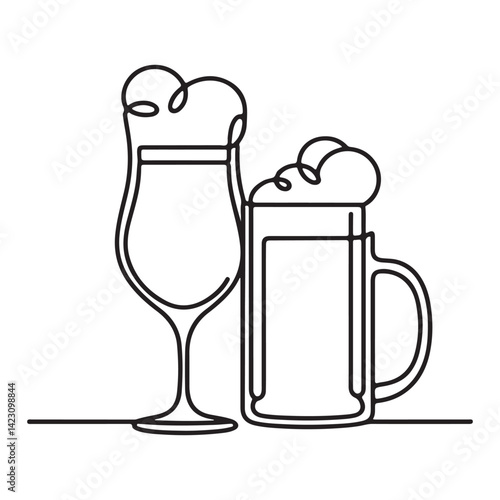 Refreshing Beer Glasses Silhouette Outline Illustration Vector Minimal Design