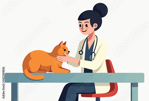 Cartoon Veterinarian with Cat Illustration: Perfect for children's books, pet care websites, or educational materials about animal health. Ideal for designs needing a cheerful, approachable, and infor