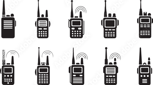 Walkie Talkie Silhouette Vector Collection for Communication Emergency Icons in Black Minimal Style