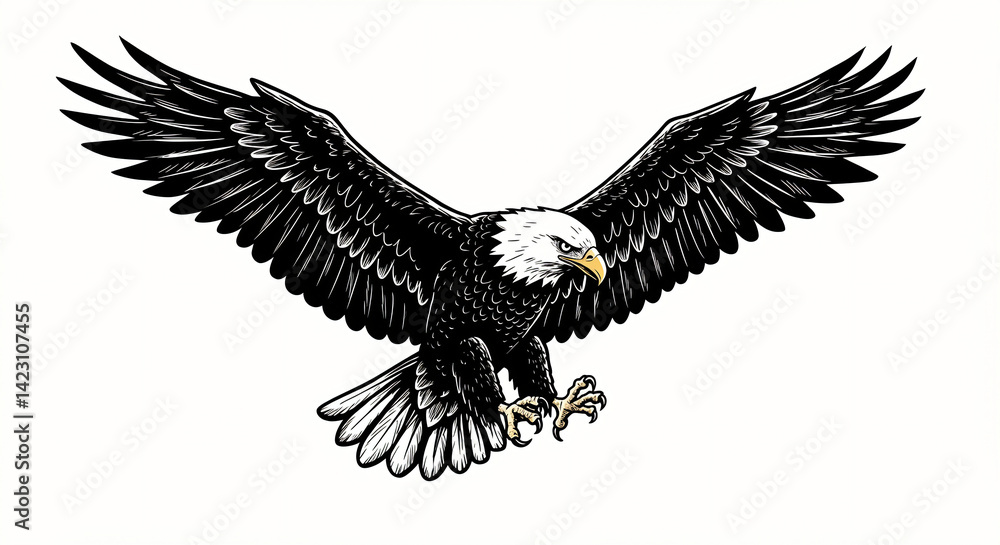 Obraz premium Eagle Flying with Wings Spread Isolated on White Background