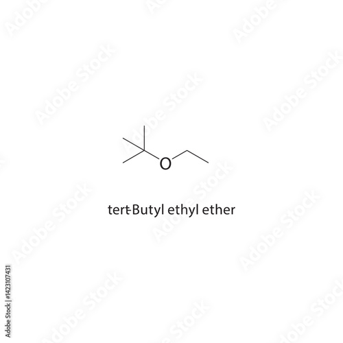 tert-Butyl ethyl ether skeletal structure. Ether compound schematic illustration. Simple diagram, chemical formula.