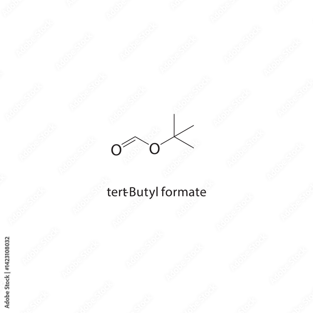 Fototapeta premium tert-Butyl formate skeletal structure. Ester compound schematic illustration. Simple diagram, chemical formula.