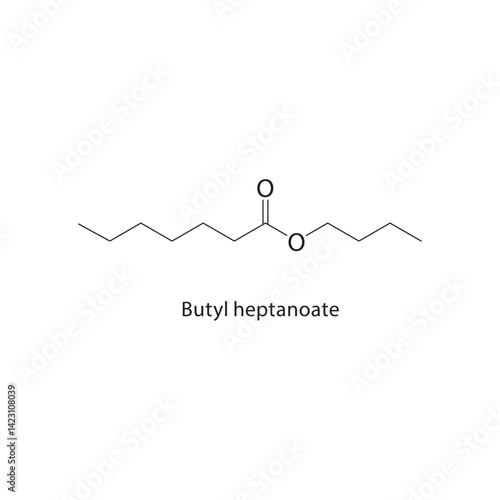 Butyl heptanoate skeletal structure. Ester compound schematic illustration. Simple diagram, chemical formula.
