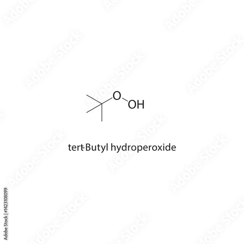 tert-Butyl hydroperoxide skeletal structure. Peroxide compound schematic illustration. Simple diagram, chemical formula.