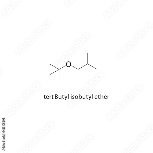 tert-Butyl isobutyl ether skeletal structure. Ether compound schematic illustration. Simple diagram, chemical formula.