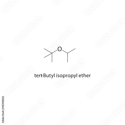 tert-Butyl isopropyl ether skeletal structure. Ether compound schematic illustration. Simple diagram, chemical formula.