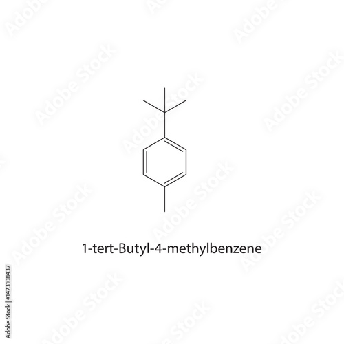 1-tert-Butyl-4-methylbenzene skeletal structure. Alkylbenzene compound schematic illustration. Simple diagram, chemical formula.